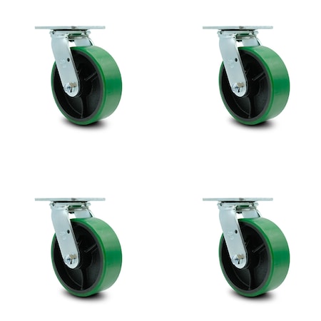 Service Caster 6 Inch Green Poly on Cast Iron Wheel Swivel Caster Set with Ball Bearings SCC SCC-30CS620-PUB-GB-4